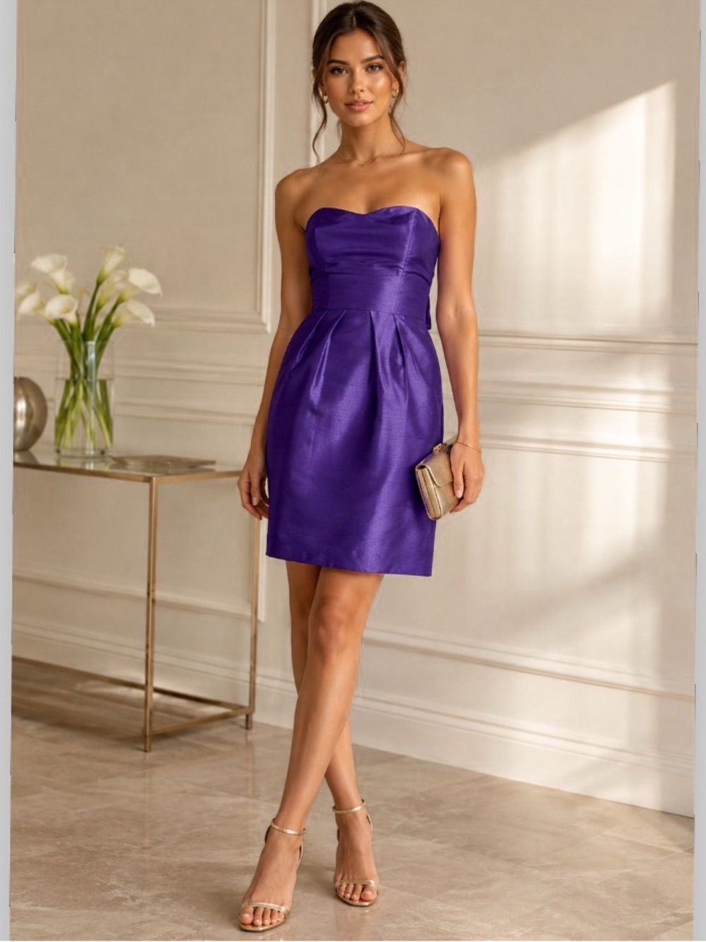 Jenny Yoo Parker Shantung Strapless Mini Cocktail Dress Size 10